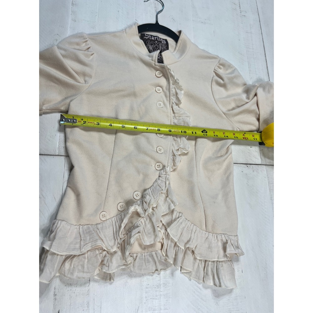 Vintage Starling Cream Ruffle Button Up Top Puff Sleeve Victorian Cottagecore S - Picture 4 of 5